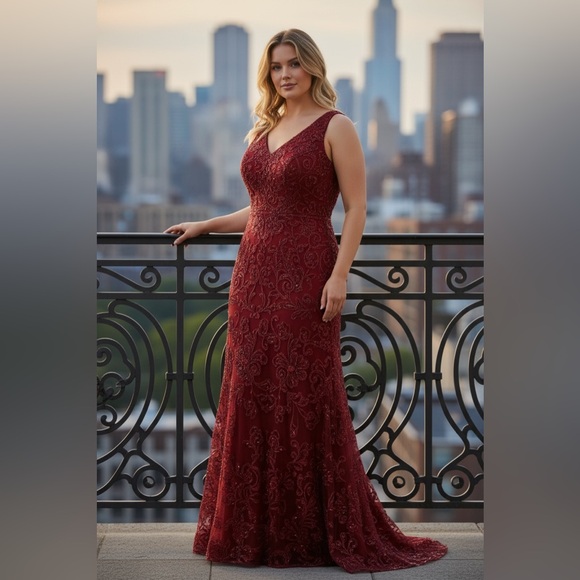 R&M Richards Wine Embellished Maxi Dress - Picture 5 of 13